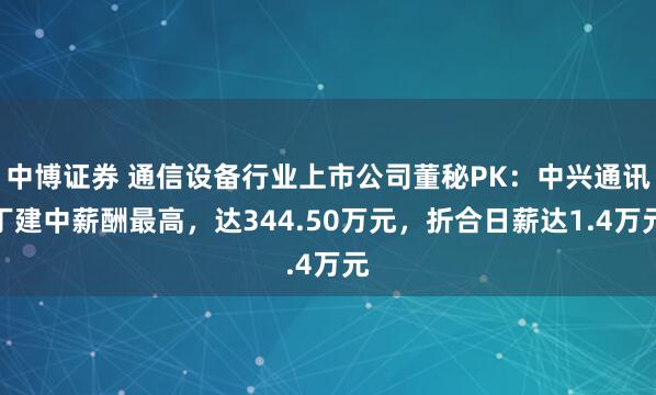 中博证券 通信设备行业上市公司董秘PK：中兴通讯丁建中薪酬最高，达344.50万元，折合日薪达1.4万元